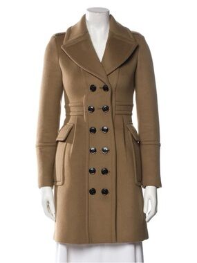 Burberry Camel Double-Breasted Trench Coat with Black Buttons